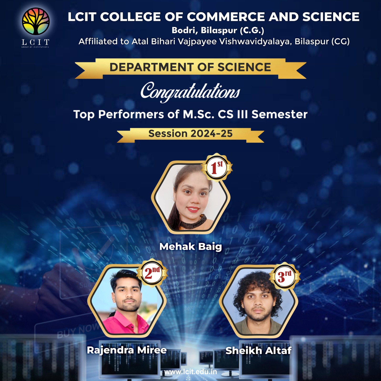 Top Performers of M.sc. CS III Semester